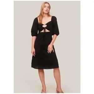 Wray Jules Dress Size XL Black Cutout Cinch Tie Textured Cotton Puff Sleeve